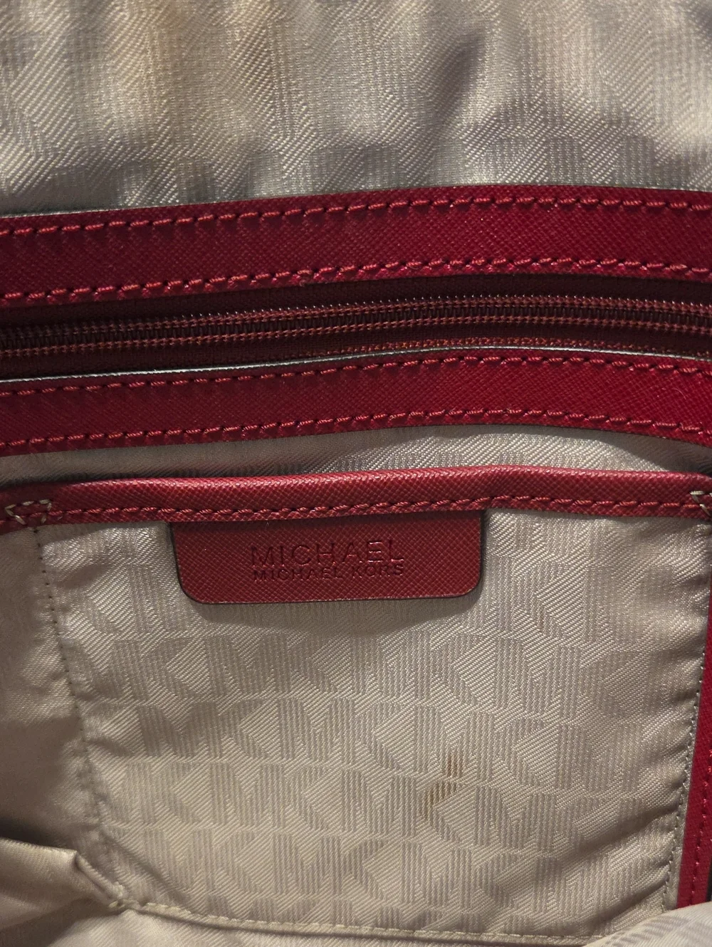 Michael Kors Pink-Red Saffiano Leather Tote with Gold Hardware